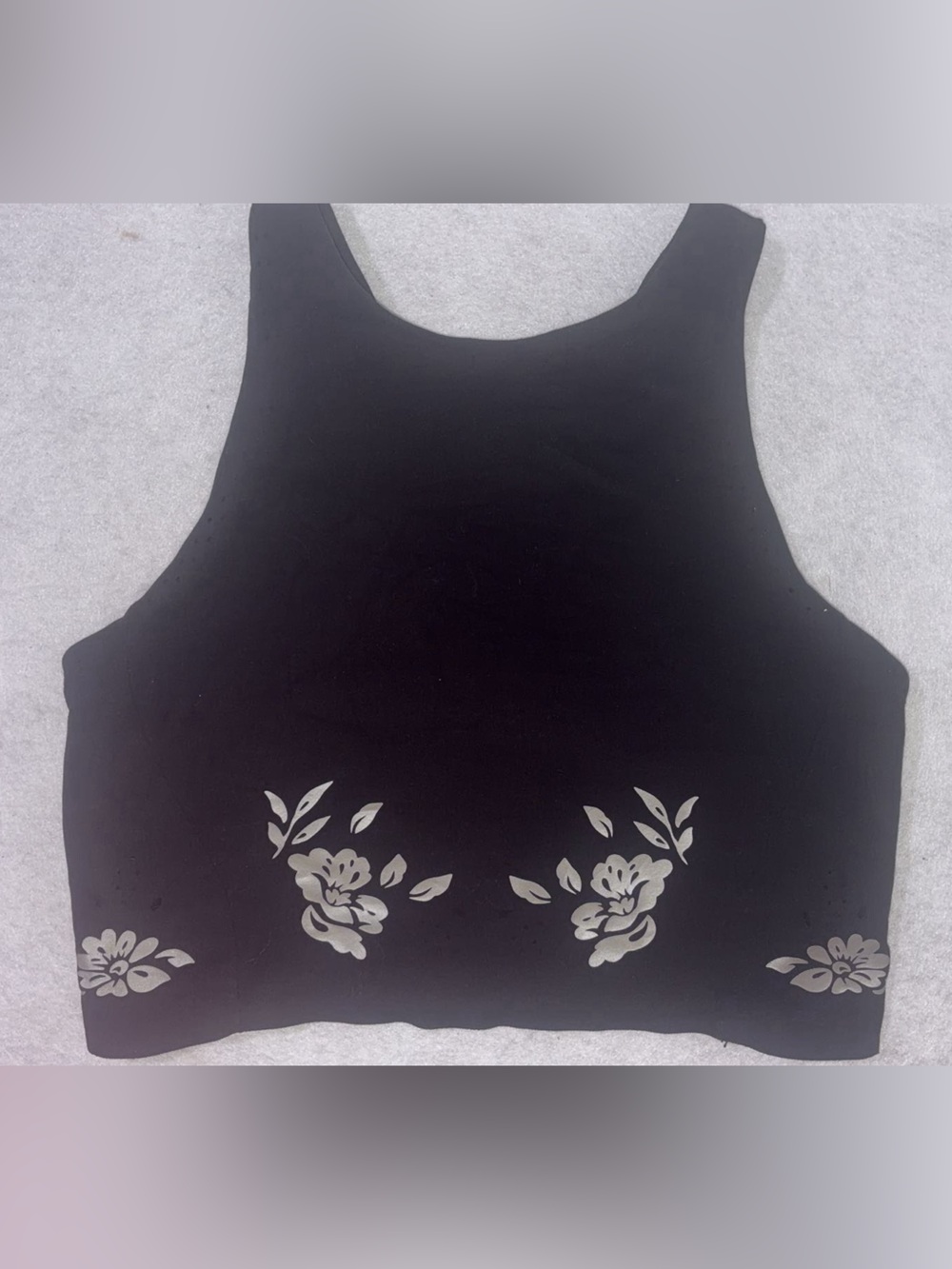 Athleta Black Sports Bra with Cream Floral Print